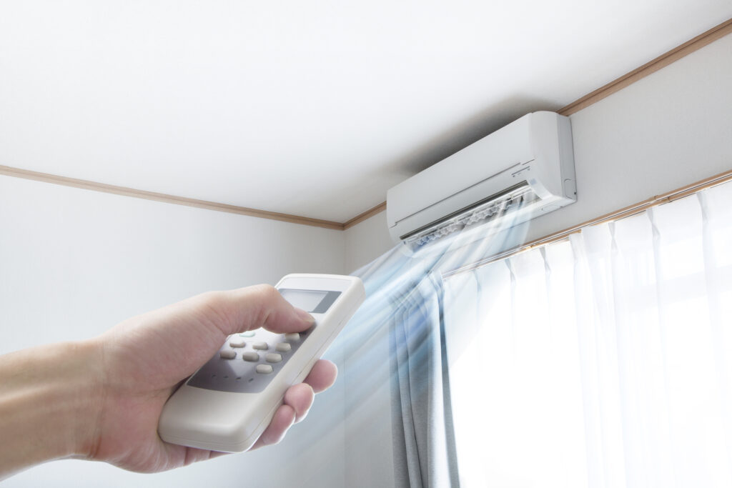 Ductless mini-split air conditioner blowing cold air